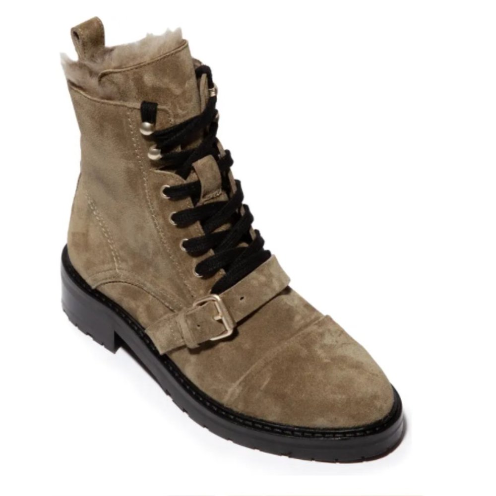 All Saints Taupe Suede Combat Boots with Black Laces